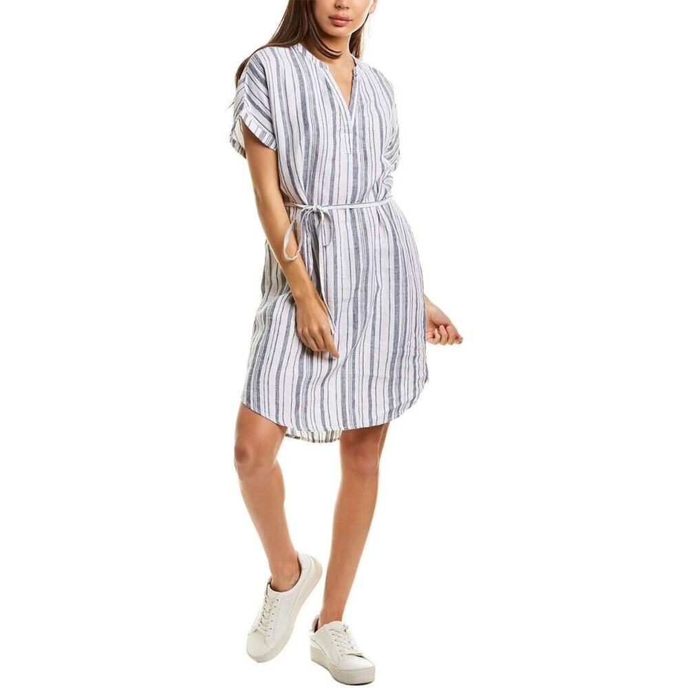 Michael Stars 100% Linen Amelee Beach Stripe Caftan Dress Tie Women's Medium - Picture 12 of 12